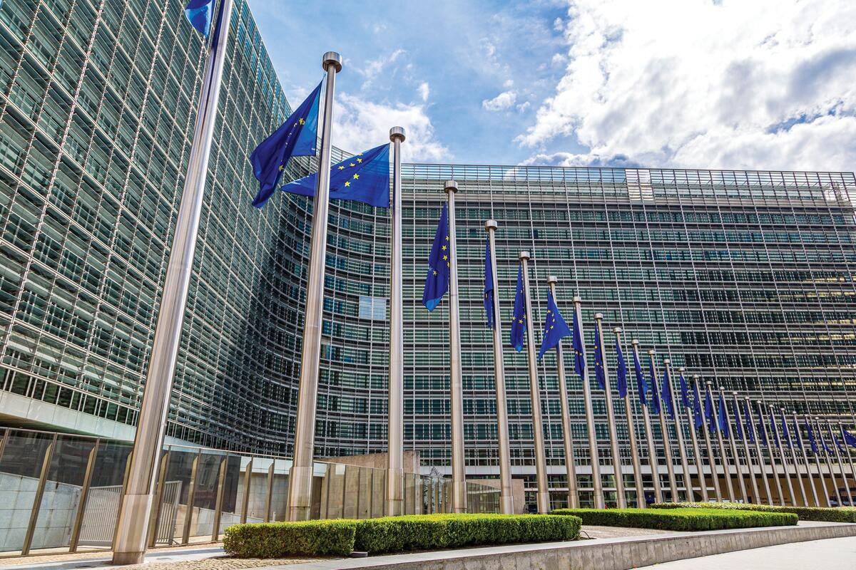EU moves on methane European flags in front of the headquarters of the European commission.